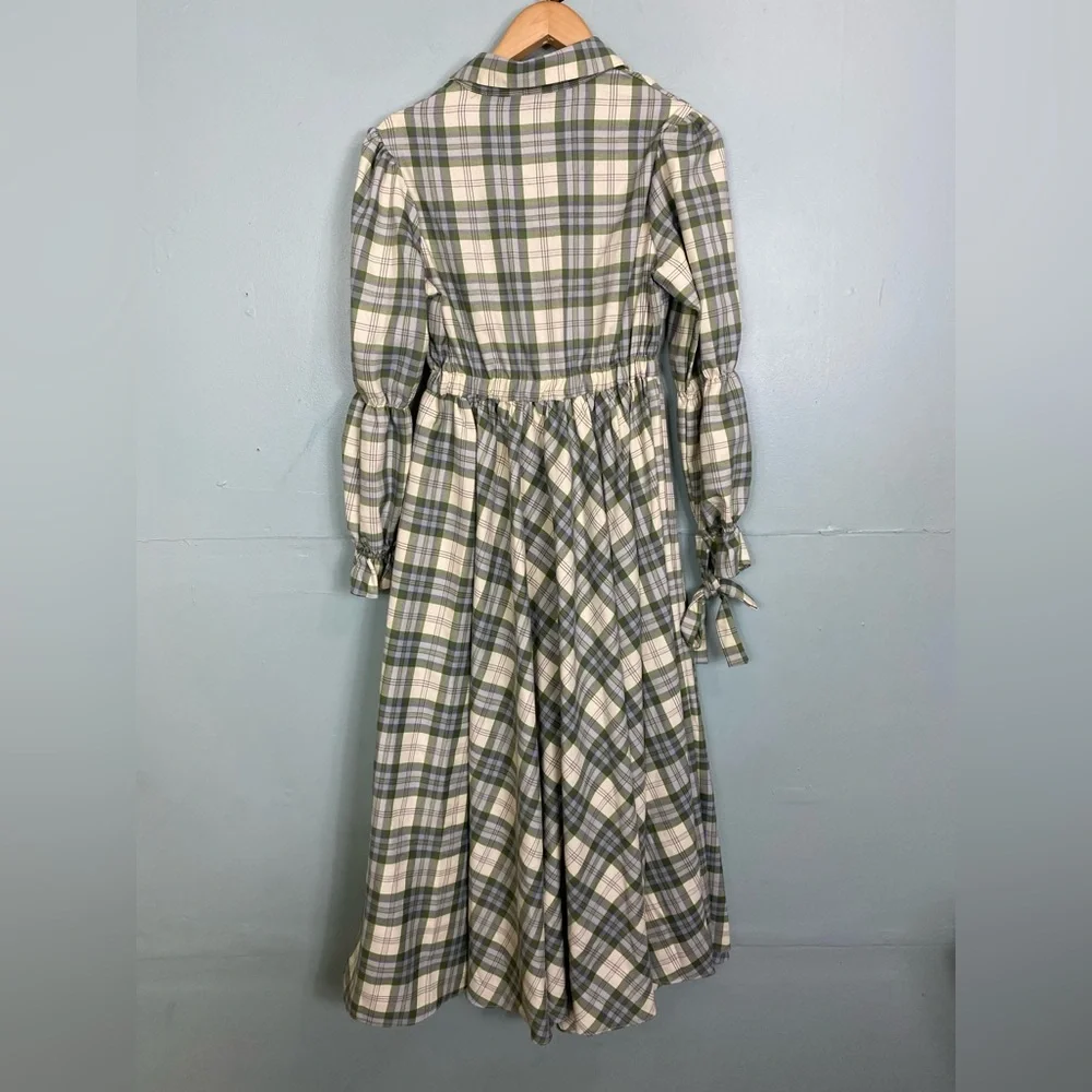 Sister Jane Humble Check Midi Dress Green Plaid Long Sleeve Small - Picture 6 of 7